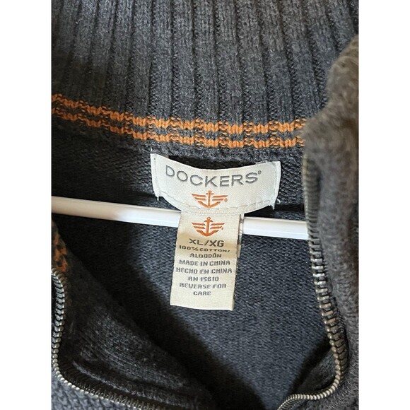 Dockers Mens XL Gray Long Sleeve 1/4 Zip Up Pullover Sweater 100% Cotton Used - Picture 2 of 5
